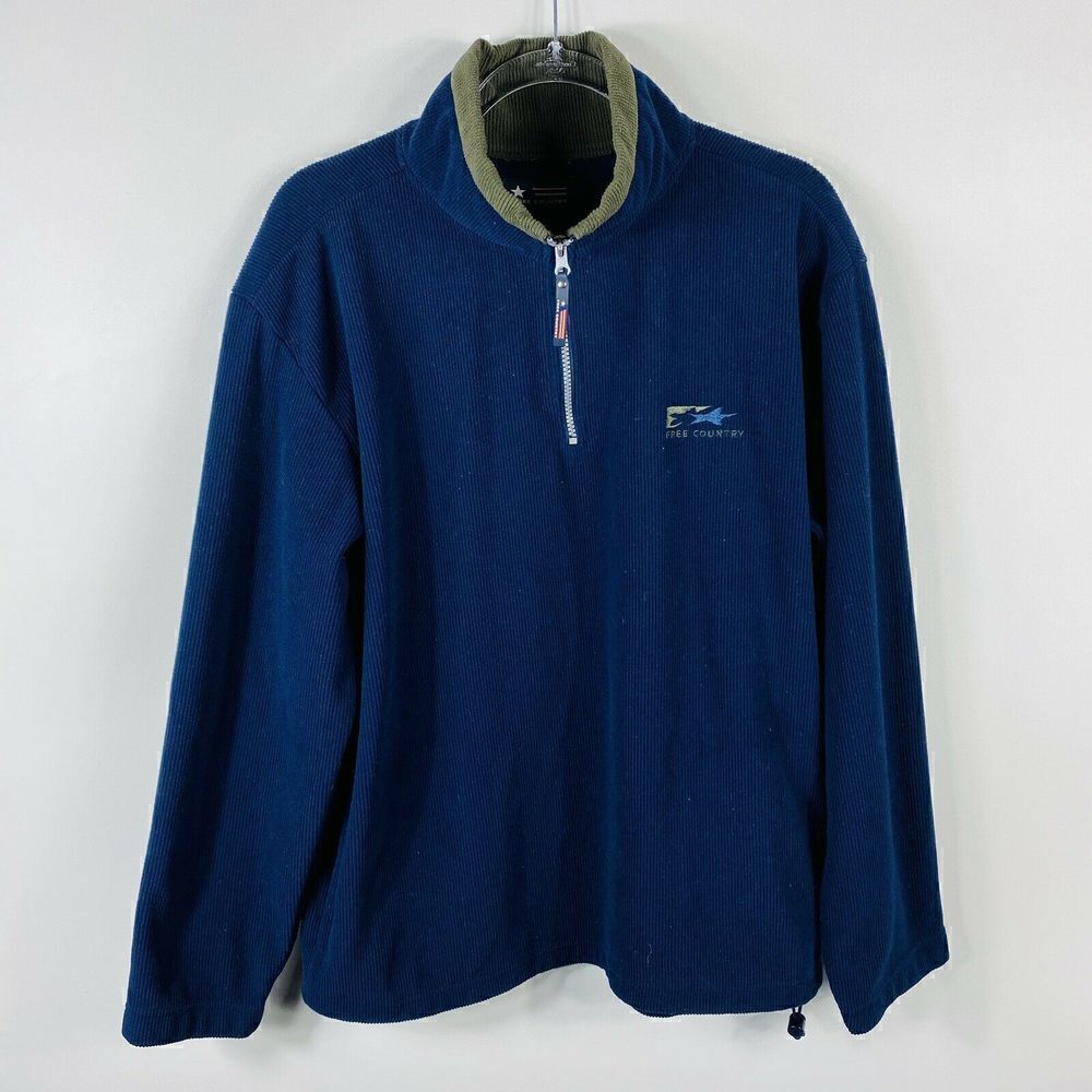 Free Country Blue Ribbed 1/4 Zip Sweater Pullover